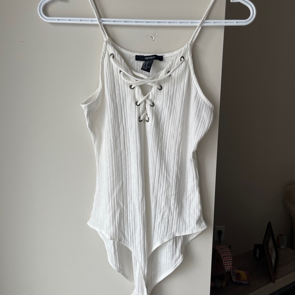 Forever 21 White Lace-Up Women's Bodysuit Medium - Picture 1 of 3
